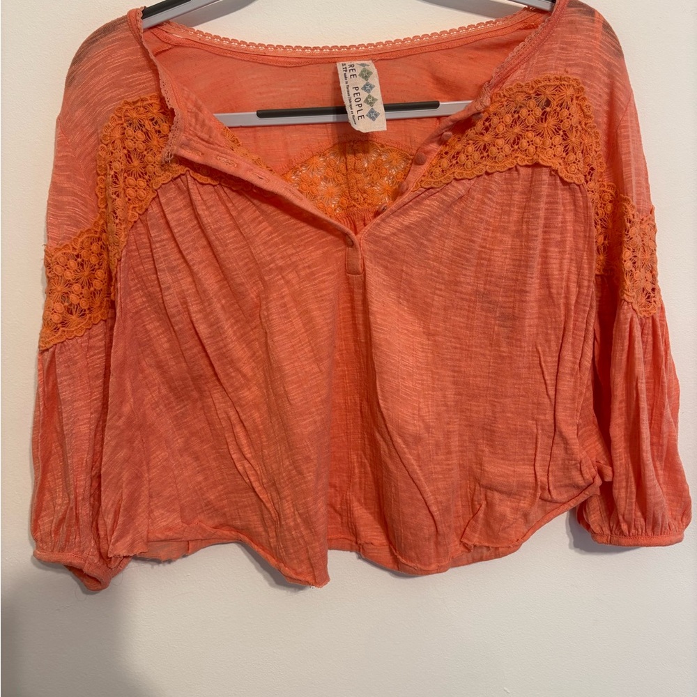 Free People Orange Lace Accent Blouse
